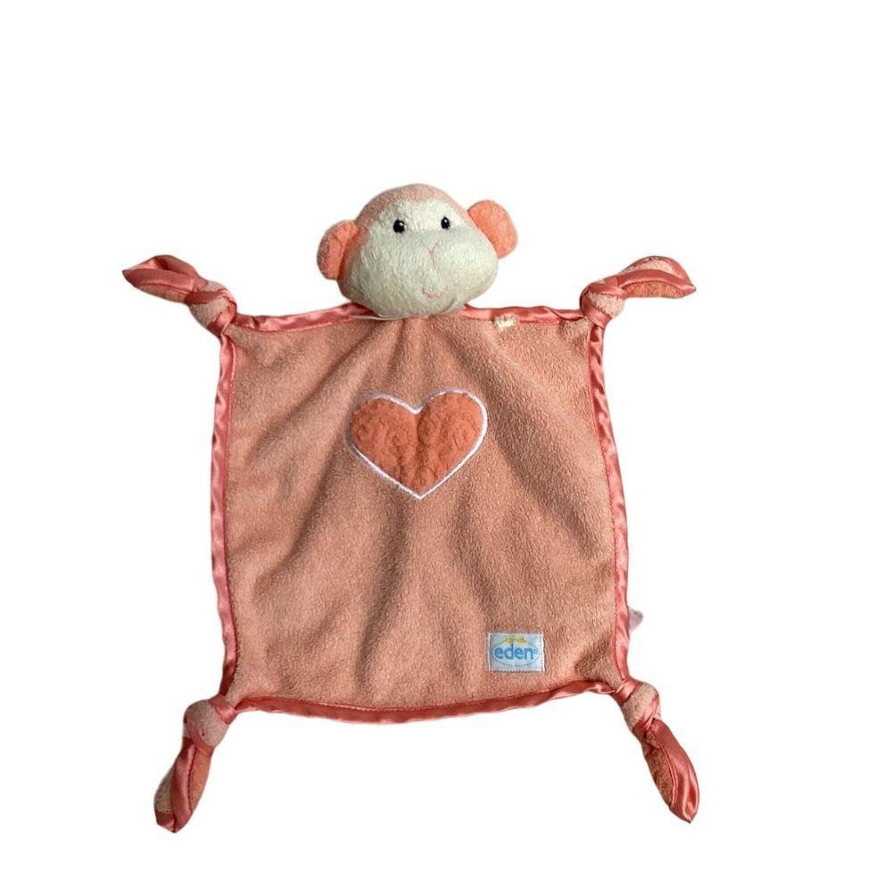 2003 EDEN Orange Peach Monkey Rattle Security Blanket Baby Lovey Nunu Knots